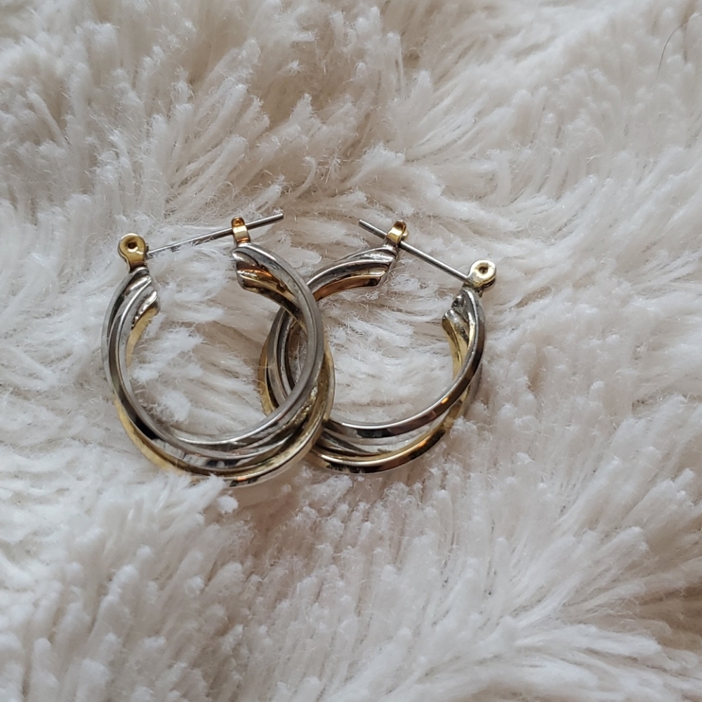 Silver and gold mini hoop earrings
